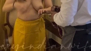 Indian mms viral clips Sexy Hot randi wife Daring dress changing by hotel service boy